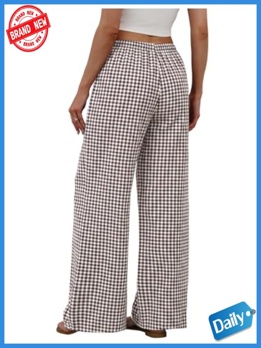 Wide Leg Pants for Women Flowy Palazzo Drawstring Elastic Waist Trousers with - Picture 4 of 4